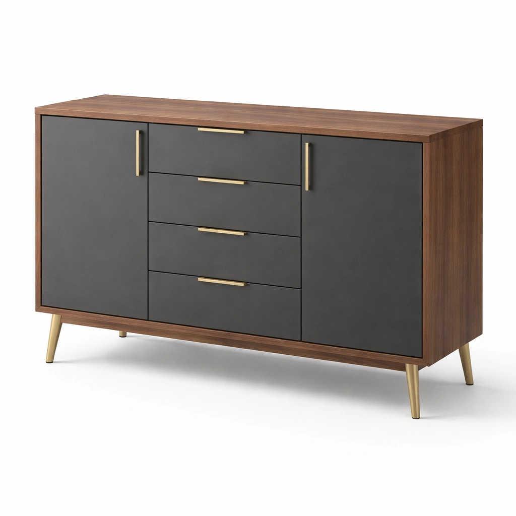 Sideboard mit Schubladen und Tueren Dunkelgrau-kenvorio